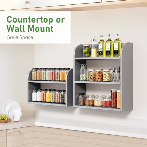 ROMGUAR CRAFT 3 Tier Bamboo Spice Rack, Countertop or Wall Mounting, Grey - Image 4