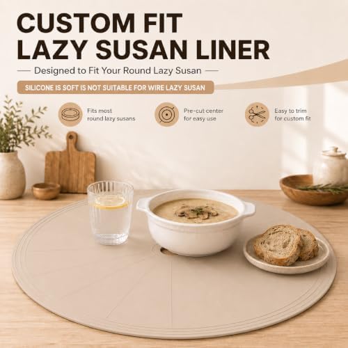 Lazy Susan Shelf Liner, Silicone Lazy Susan Liners for Kitchen Cabinet Turntables, Heat-Resistant, Non-Slip and Easy-to-Clean Round Mats, 2 Pack (Khaki) - Image 4