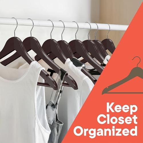 Cherry Wooden Hangers 80 Pack – Heavy-Duty with 360° Swivel Hook, Non-Slip, Pants Bar & Shoulder Grooves - Wooden Hangers for Suits, Jackets, Dresses & Camisoles, Space-Saving and Smooth Finish - Image 3