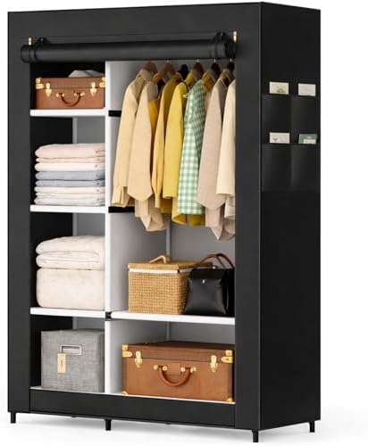 Simple Deluxe Wardrobe with lid, Clothes Rack for Hanging Clothes, 40.7" W x 17.5" D x 64.2" H Garment Rack，Max Load 143LBS，Black Rack with Black Cover by SimpleDeluxe