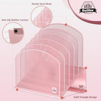 Delifox Inclined Desk File Organizer,Vertical File Folder Holder Stand Metal Rack File Sorter for Office Classroom Desktop Organization (2, Pink, 5) - Image 3