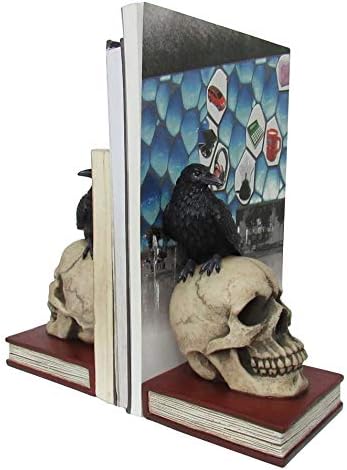 Evil Omen Raven On Skull Perch Decorative Bookend Set - Image 4