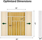 Bamboo drawer organizer, utensil holder, silverware organizer, and adjustable cutlery tray with drawer dividers, for kitchen, office desk, and bathroom storage (White) - Image 5
