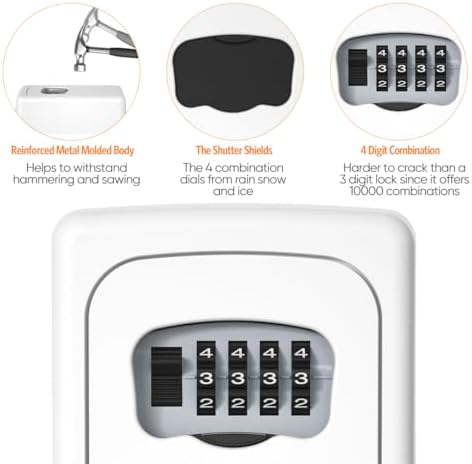 Key Lock Box Wall Mounted, Fayleeko 4 Digit Combination Lockbox for Outside, House Keys - 5 Keys Capacity, Key Safe Security Storage Lock Box for Indoor, Outdoor, Garage, Garden, Store (White, 2Pack) - Image 6