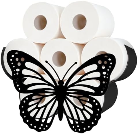 Butterfly Toilet Paper Holder Wall Mount/Stand for Extra 8 Rolls by WHIMSTITCH