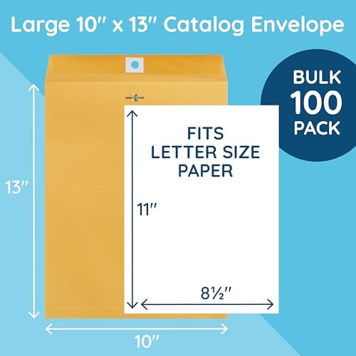Blue Summit Supplies 100 10" x 13" Kraft Clasp Envelopes, Gummed Seal - Image 5