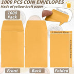 1000 Pack Small Coin Envelope 4.25x 2.5in Gold Kraft Money Envelope Small Cash Envelopes Mini Key Envelopes with Gummed Flap for Home and Office Use - Image 2