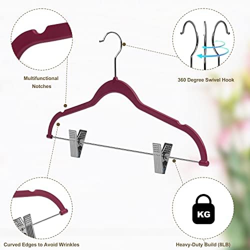 Quality Hangers Plastic Non Velvet Non-Flocked Thin Compact Skirt and Pant Hangers with Metal Clips - Suited for Pants Blouses Coats - 360° Swivel Hook (Raspberry, 20) - Image 5