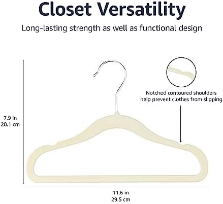 Amazon Basics Kids Space Saving Velvet Non-Slip Clothes Hangers with Shoulder Notches for Infant and Toddler, 11.6", Beige, 50-Pack - Image 4