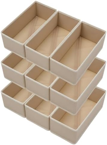 Bructhun Sock Drawer Organizer 9 Pack - Collapsible Fabric Storage Bins for Underwear Divider, Small Closet Organizers with 9 Compartments, Khaki by Bructhun