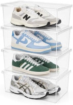 Superio Shoe Box Modern Storage Container 4 Pack - 6.5 Quart/6 Liter, Stackable Plastic Shoe Box Organizer (13.5" L x 8.35" W x 5.2" H) by Superio