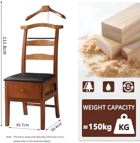 Chair Valet With Drawer,Wooden Suit Valet Stand With Contour Hanger,Trouser Bar and Tie & Belt Bar, 18" W x 23" D x 44" H,Natural wood color - Image 3