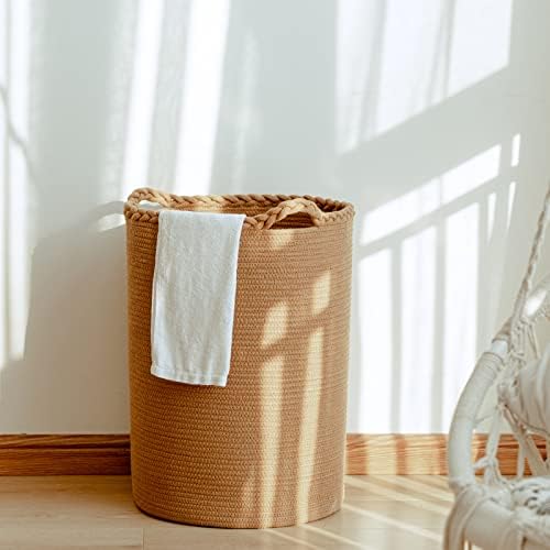 58L Cotton Woven Laundry Hamper,Foldable Laundry Basket for Blankets,Pillows,Toys,Shoes Tall CLothes Hamper Laundry Bin Light Brown 20''H 15''D - Image 4