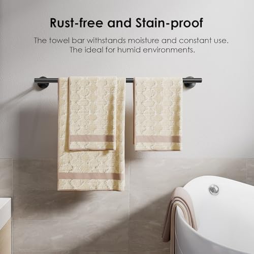 FORIOUS Towel Bar Towel Racks for Bathroom Wall 24" 2 Pack Matte Black - Image 7