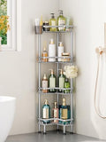HapiRm Standing Shower Caddy Corner - 4 Tier Corner Shower Organizer with Toothbrush Holder and 16 Hooks, Large Capacity Rustproof Bathroom Shelves for Tall Bottles, Silver by HapiRm