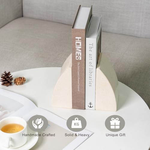 Koville Marble Bookends for Shelves, Large Bookends for Heavy Books, Natural Stone Book Stopper for Books CD Movies, Aesthetic Decorative Book Ends (Sail-Beige) - Image 6