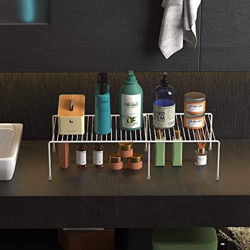 Redrubbit Cabinet Storage Shelf Rack, Expandable Metal Rustproof Kitchen Counter and Cabinet Shelf, Storage Rack Organizer Space Saver for Kitchen, Fridge, Cabinet, Bathroom, White, Set of 4 - Image 6