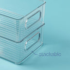 Plastic Food Storage 4 Pack Clear Container Bin with Handles for Organizing Kitchen, Pantry, Refrigerator, Freezer, Pantry, Cabinet, Closet, Bathroom. Stackable 10”x6”x3” - Image 4