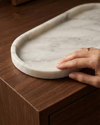 OOBOOB Oval Natural Marble Bathroom Tray for Decor Countertop, Marble Vanity Tray for Candles Perfume, Jewelry, Cosmetics, Elegant Vanity Organizer for Jewelry, Perfume - Image 5