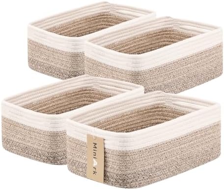 MiniArk Small Storage Baskets for Organizing | Closet Organizer Bins | Shelf Toy Basket | Woven Rope Baskets | Cube Decorative Box | Shallow Basket | 13x8.5x5.1” | 4 Packs Gradient Brown by MiniArkStorageBasketsHome