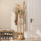 Yoobure Rotary Coat Rack Freestanding - Solid Wood Coat Tree with 9 hooks & 3 Storage Shelves for Purse, Bag, Jacket, Hat, Corner Hanger Stand Racks for Hall, Entryway, Office, Modern Clothes Holder by Yoobure