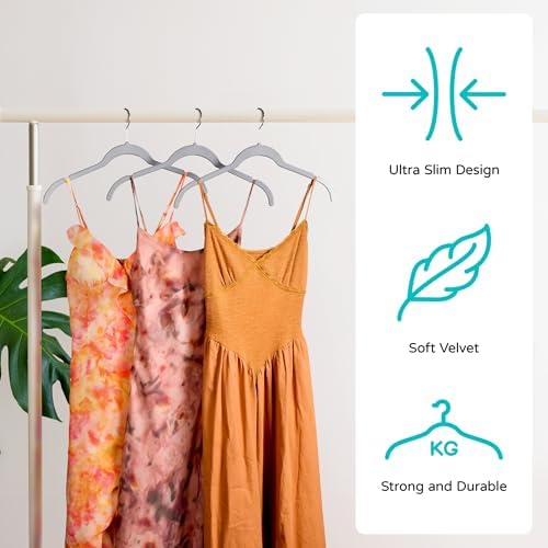 Sishynio Velvet Hangers 50 Pack, Non-Slip Slim Felt Clothes Hangers Gray - Image 3
