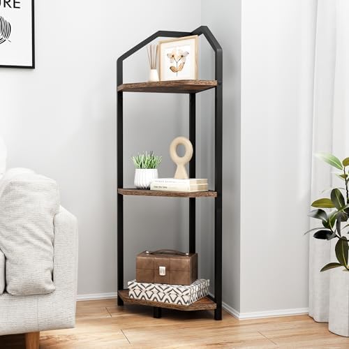 Fun Memories 3 Tier Corner Shelf, 40” Corner Shelf Stand, Corner Bookshelf Plant Stand, Storage Shelf for Bathroom, Living Room, Kitchen,Grey Home Office, Brown - Image 5