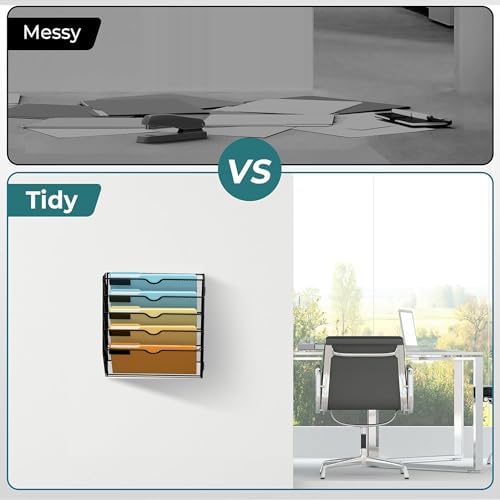 SUPEASY 5 Tier Wall File Organizer, Hanging Wall Mounted Mail Organizer with Label Slots, Metal Mesh File Holder Magazine Rack for Office, Home, School or Classroom, Black, 2Pack - Image 6
