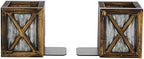 MyGift Rustic Bookends with Pen Holder, Wood & Metal Desk Organizer - Image 6