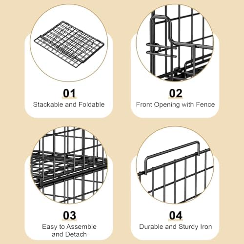 4-Tier Stackable Closet Organizers and Storage Basket - Foldable Closet Shelf Organizer System, Sturdy Metal Space-Saving Clothes Storage Bins for Wardrobe, Black - Image 5