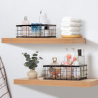 ROSE BLOOM Small Metal Wire Storage Basket, Decorative Wood Base Organizer Bins for Bathroom, Kitchen, Laundry Room, Pantry, Basket for Toilet Paper, Fruits, Spices (2 Pack) - Image 2