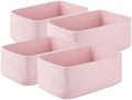 OIASKET 4 Pack Small Storage Shelf Baskets for Organizing, Mini Woven Rope Storage Bins for Towels, Cute Decorative Closet Organizer，Baby Nursery, Gift Empty Baskets -11.81''Lx7.87''Wx4.72''H-Pink by OIASKET