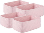 OIASKET 4 Pack Small Storage Shelf Baskets for Organizing, Mini Woven Rope Storage Bins for Towels, Cute Decorative Closet Organizer，Baby Nursery, Gift Empty Baskets -11.81''Lx7.87''Wx4.72''H-Pink by OIASKET
