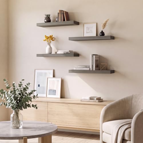 Fixwal Floating Shelves for Wall Decor (Grey, Set of 4, 15.7 Inch) - Image 6