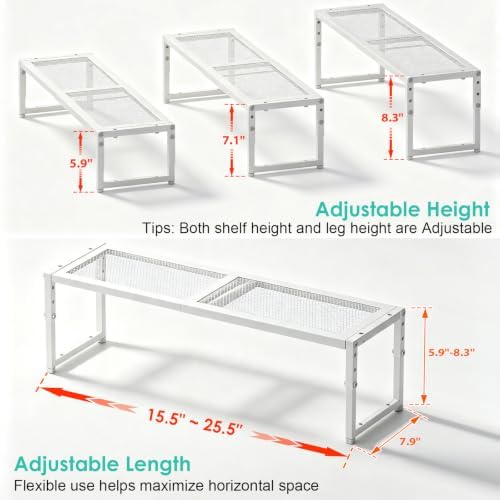 2 Pack Expandable Cabinet Shelf Organizer, Adjustable Kitchen Countertop Metal Storage Shelves Organizers, Stackable Kitchen Counter Pantry Cupboard Storage Rack, 30LBS Load Capacity,15.5"-25.5" Long - Image 2