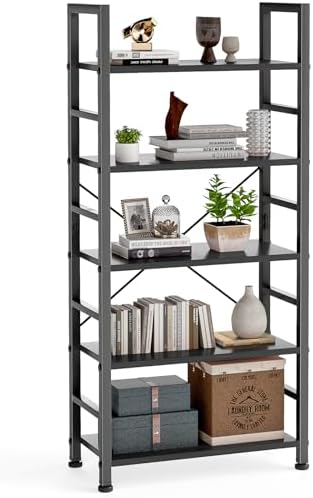 DUMOS 5 Tiers Open Bookshelf, Classic Freestanding Tall Display Shelf by DumosLifestyle