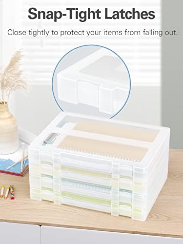 Denkee Large Paper Storage Box, 4 Pack Plastic Scrapbook Paper Storage Organizer with Handle for A4, 8.5 x 11 US Letter, Portable File Document Case, Board Game Storage - Image 3