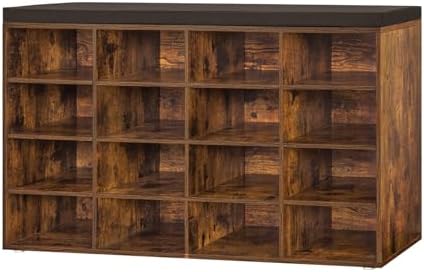 DINZI LVJ Shoe Storage Bench with Cushion, 16-Cubby Shoe Rack with Seat by DINZILVJ