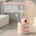 Donut Ceramic Toothbrush Holder, 5-Slot Toothbrush and Toothpaste Holder Cute Toothbrush Holder Set, Bathroom Storage Rack Suitable for Electric Toothbrushes, Toothpaste, Dental Floss (Pink) - Image 4