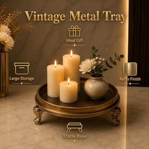 Vintage Brass Clawfoot Tray, Round Pedestal Candle Holder and Jewelry Dish - Image 3