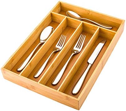Restaurantware-13 x 10 x 1.9 Inch Silverware Tray, 1 Durable Cutlery Tray - 5 Compartments, Shatterproof, Natural Bamboo Utensil Tray, Chip-Resistant, For Knives, Forks, And Spoons by Restaurantware