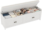 HOMEFORT 54.4" Shoe Bench with Lift Top Storage, Entryway Bench with Cushioned Seat, Wooden End of Bed Bench, Shoe Cabinet Bench with Hidden Storage Space, for Bedroom, Hallway,White by HOMEFORT