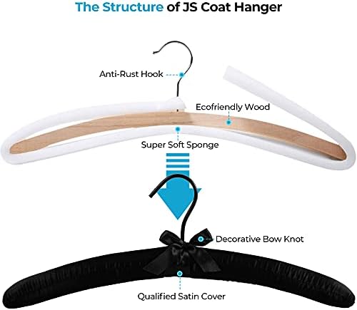 JS Hanger Padded Hanger for Sweaters - 17 Inch Extra Large Heavy Duty Satin Covered Coat Hangers No Shoulder Bump for Women Clothes, Sweaters, Dresses, Clothing, Weddings, Lingerie Pack of 10, Black - Image 4