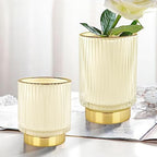 DASITON Makeup Brush holder Organizer,Crystal Cosmetic Makeup Brush Glass Brushes Storage Holder, Vintage Make Up Brush Cup Pen Pencil Holder striped vase(Cream S+L) - Image 2