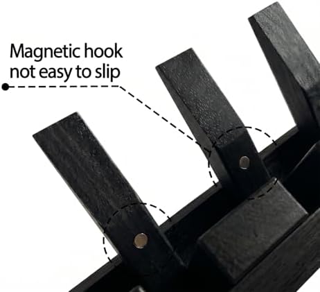 Mid Century Modern Walnut Foldable Entryway Wall Coat Hanger Hook with Shelf,Heavy Duty Wooden Piano Hidden Towel Hooks for Bathroom,Wall Rack for Purse&Key&Mail,Home Decor (Black, 9 Hooks) - Image 6