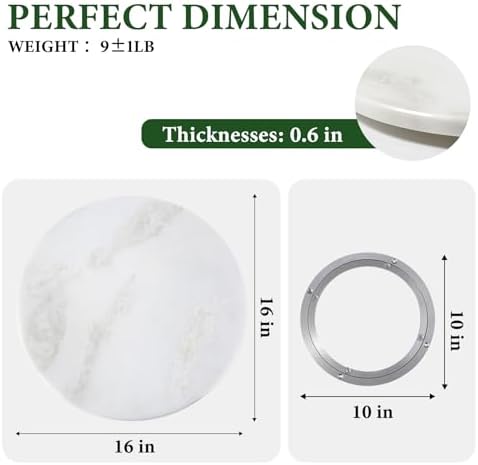 Koville 16'' Marble Lazy Susan for Kitchen Counter, White Marble Turntable for Dinning, Lazy Susans Organizer for Cabinet, Serving Rotation Spinning Tabletop Organizer Swiveling, Spice Rack Storage - Image 2