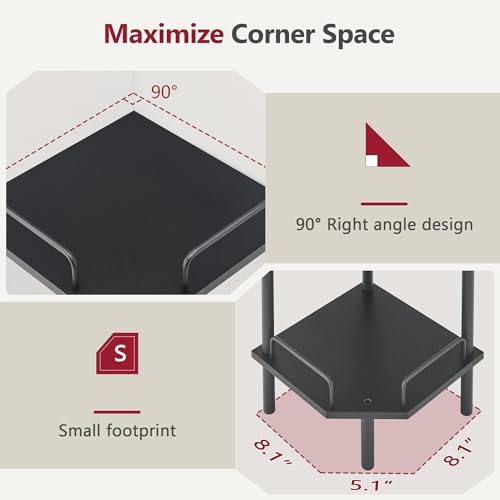Tajsoon 3 Tier Corner Shelf Stand, Standing Corner Shelf Unit, Black - Image 5