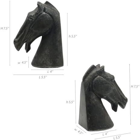 Lukitas Black Horse Head Decorative Bookends Weighted Non-Slip, Resin 7.5'' - Image 2