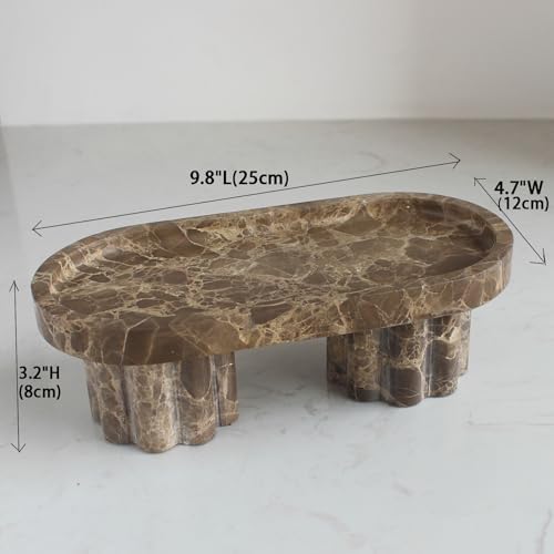Natural Travertine Marble Oval Tray with 2 Legs, 10" Vanity Decorative Tray for Countertop Organizer, Catchall Tray for Perfume, Candles, Jewelry Dish - Image 2