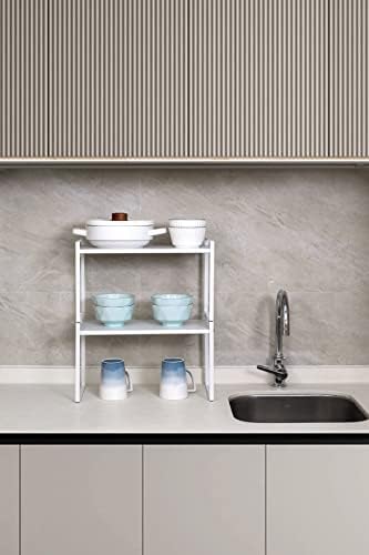 Nxconsu Stackable Cabinet Shelf Organizer 2 Pack, Wide Tall White - Image 2